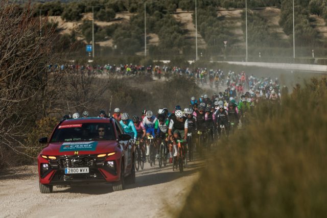 El pelotón de la Gran Fondo Jaén Paraíso Interior 2025 en el Camino de Olivos de Vandelvira. Foto de Juan Antonio Higueras
