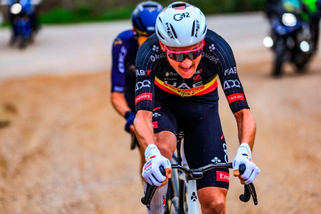 Tim Wellens (UAE Team Emirates), durante su escapada con Mark Donovan (Pinarello-Q36.5) en la Clásica Jaén Paraíso Interior 2026. Foto de Sprint Cycling